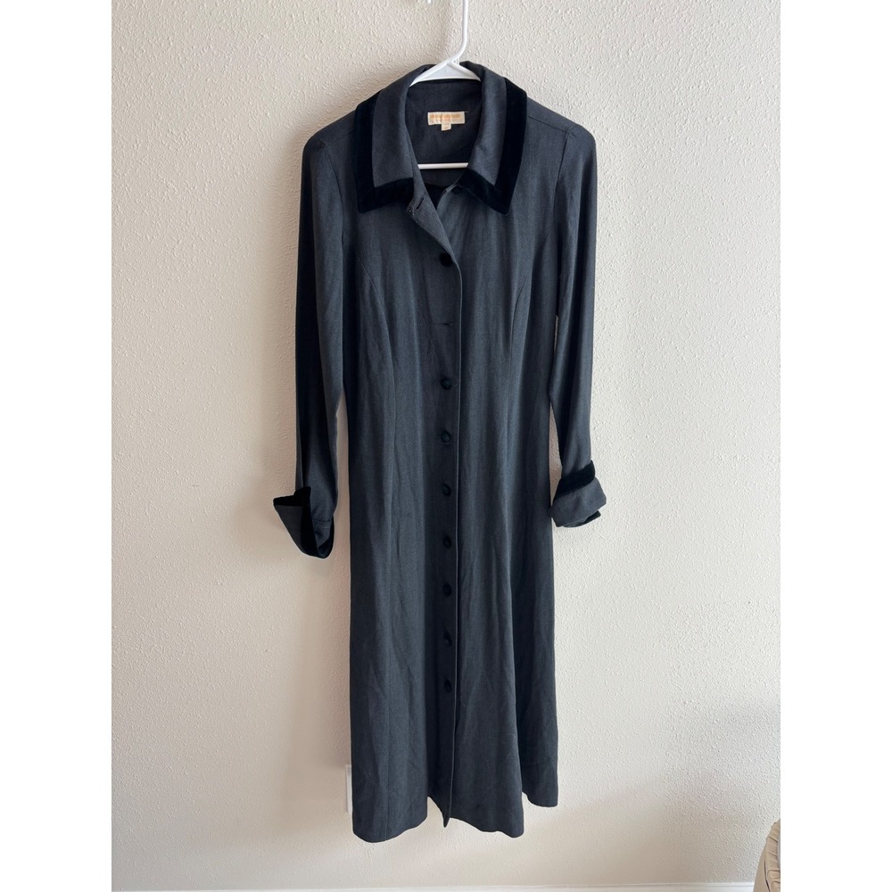 Vintage Brooks Brothers Gray Wool-Rayon Chesterfield Coat Dress Velvet Trim‎ 6